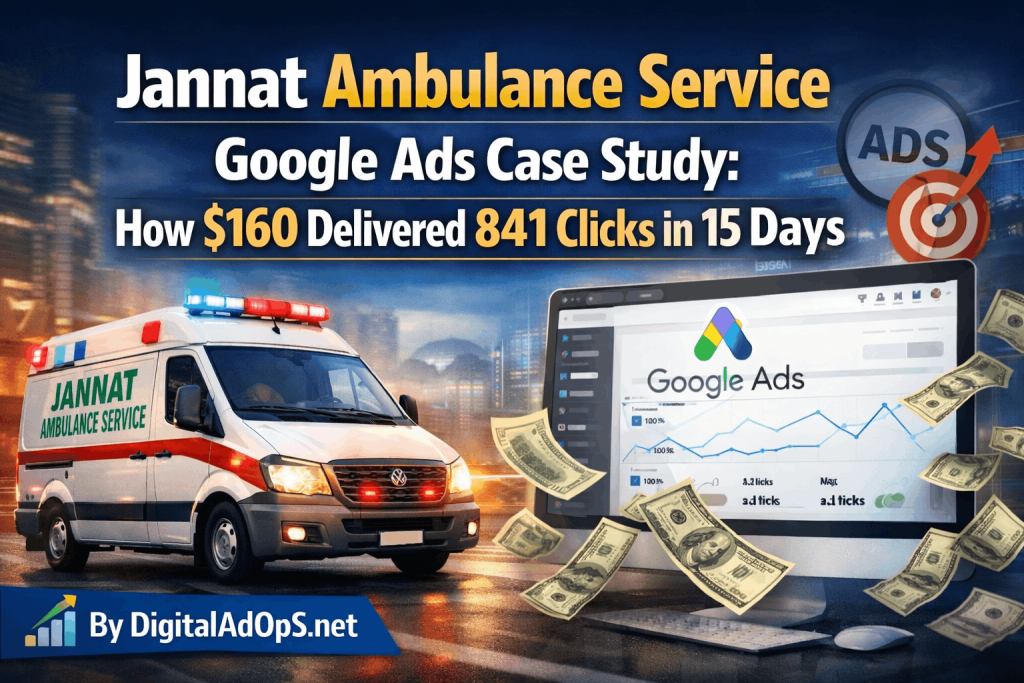 Jannat Ambulance Service Google Ads Case Study How $160 Delivered 841 Clicks in 15 Days
